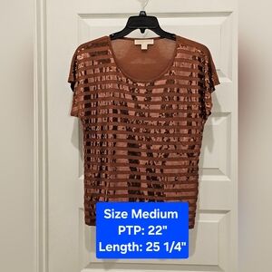 Michael Kors Short Sleeve Sequin Striped Top, EUC, Size Medium